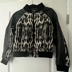 Rebecca Minkoff Black and White Patterned Bomber Jacket